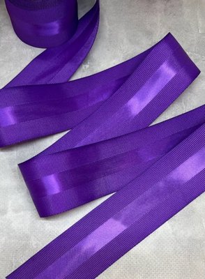 Репсовая лента с атласной полосой 4 см, цвет-фиолетовый, метр 09004 фото