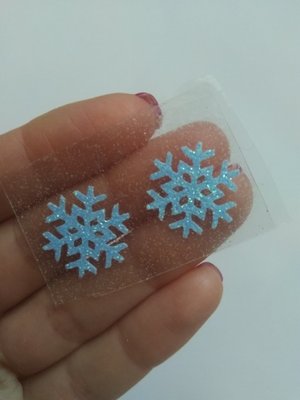 Наклейка термотрансферная "Снежинка", голубой глиттер, шт 03909 фото