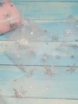 Фатин "Сніжинка", ширина 6 см, рожевий+срібло, метр 012565 фото