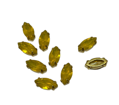 Камень в оправе (пришивной) размер 6*12 мм, камень желтый, шт. 015154 фото