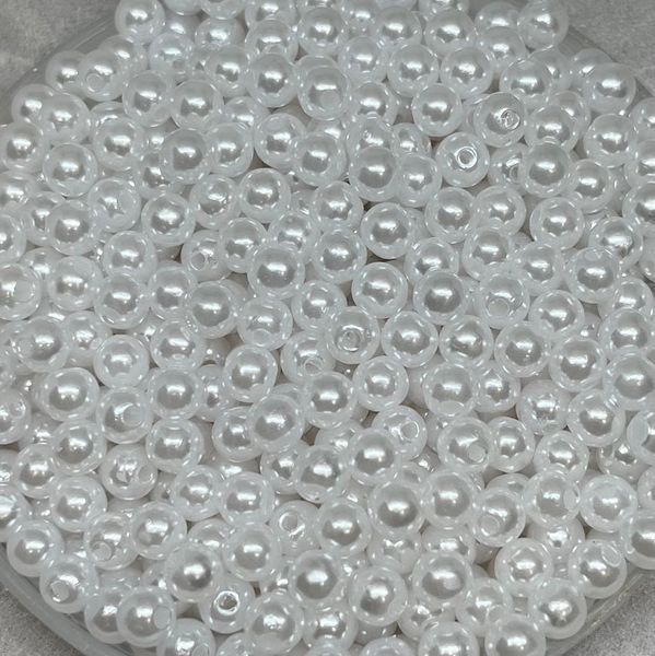 Намистини (пластикові, круглі) Ø6 мм, колір-білий, упаковка ≈20 грам (приблизно 196-210 ш) 014150 фото