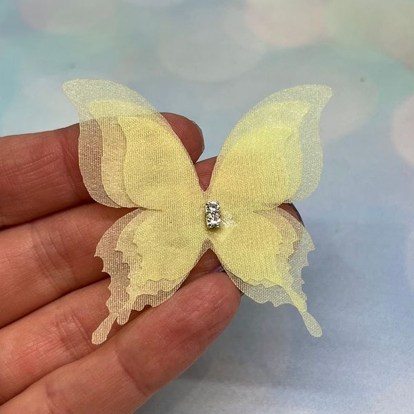 Метелик шифоновий (тришаровий), розмір 4,5 см * 4,8 см, колір жовтий, 1 шт 016522 фото