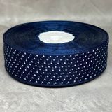 Органза (стрічка) у горох, ширина 2,5 см, колір- темно-синій, арт 011785, 1 метр  011785 фото