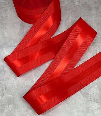 Репсова стрічка з атласною смугою 4 см, колір-червоний, метр 09005 фото