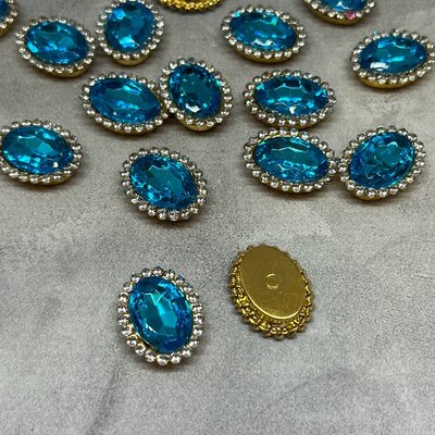 Пришивной декор (стразовый)-Овал 18*14 мм, цвет камня - голубой, шт. 016365 фото
