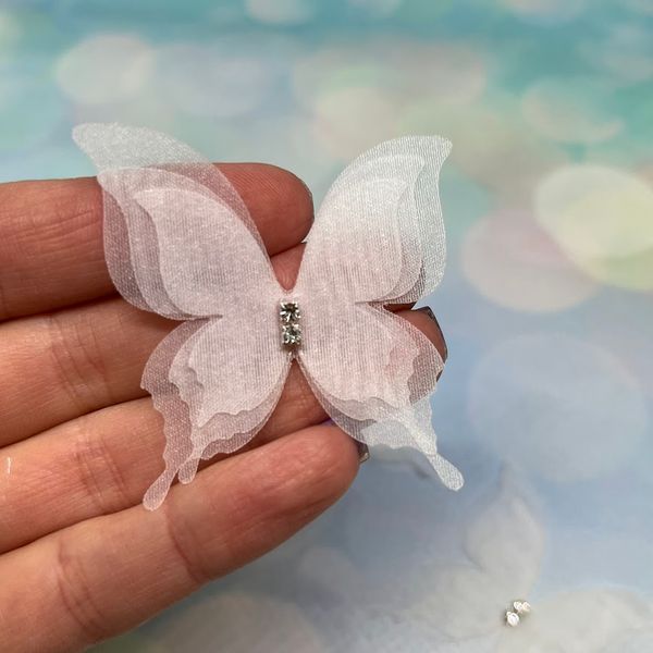 Метелик шифоновий (тришаровий), розмір 4,5 см * 4,8 см, колір білий, 1 шт 016523 фото