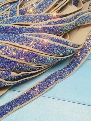 Тесьма Екошкіра+присипка 1,5 см, колір-синій-хамелеон, метр 013461 фото