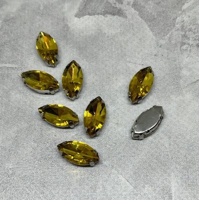Камень в оправе (пришивной) размер 9*18 мм, камень желтый, шт. 015173 фото