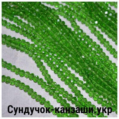 Грановані скляні намистини 3,6*4,5 мм, колір- зелений ,1-нитка ≈125-130 шт 014056 фото