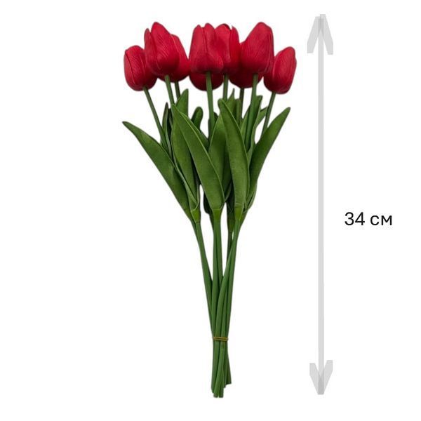 Букет из 9 искусственных тюльпанов (латекс) длина 34 см, бутон &asymp;4,5 см, красный, арт 020305 020305 фото