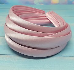 Обруч-пластик (тканина-атлас) 1,5 см, колір-рожевий, шт 012877 фото