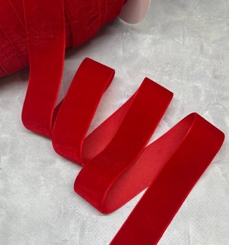 Велюрова (оксамитова ) стрічка 2,5 см, колір- червоний, метр 015142 фото