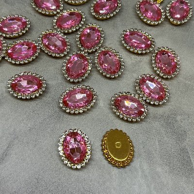 Пришивний декор (стразовий) - Овал, 18*14 мм, колір каменю- рожевий, шт  016368 фото