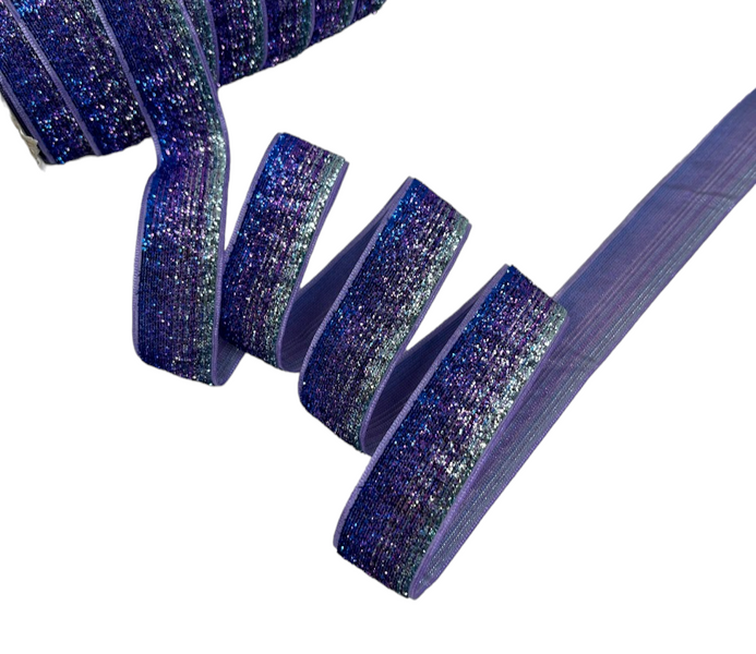 Оксамитова стрічка з люрексом 2,5 см, колір-синьо-фіолетовий, метр 012824 фото