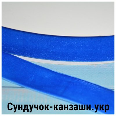 Велюровая (бархатная) лента 2,5 см, цвет-синий, метр 014085 фото