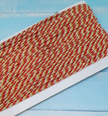 Декоративний шнур 3 мм, колір-червоний+золото+білий, метр 012839 фото