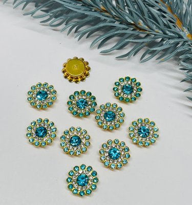 Пришивной декор в металлической оправе 14 мм- Цветок, Стразы-светло-голубые, шт 014424 фото