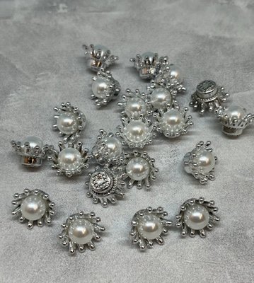 Пластиковый декор 15 мм - Корона (Жемчужинка), серебро, шт 014996 фото