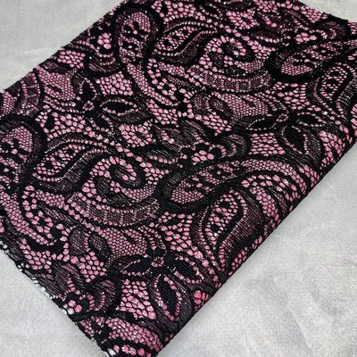 Ткань (блестки, сверху кружево), размер 20*30 см, цвет розовый-черный 016420 фото
