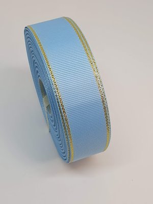 Репсова стрічка з люрексом 2,5 см, блакитний + золото, метр 06618 фото