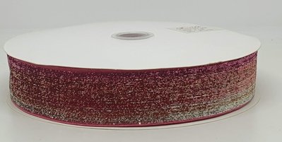 Оксамитова стрічка з люрексом 4 см, колір-малиново-золотий, метр 010157 фото