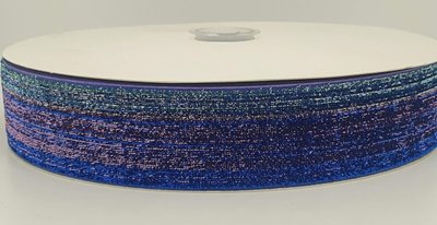 Оксамитова стрічка з люрексом 4 см, колір-яскраво-синій омбре, метр 010158 фото