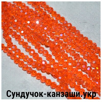 Грановані скляні намистини 3,6*4,5 мм, колір- помаранчевий АВ ,1-нитка ≈125-130 шт 014060 фото