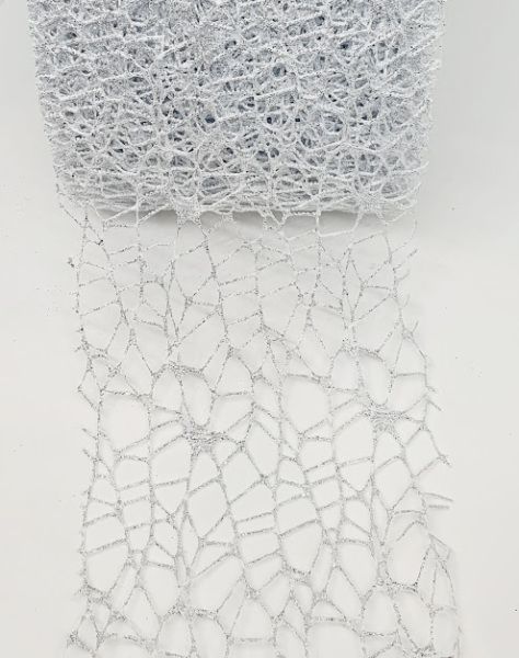 Декоративная сетка (12 см), цвет-серебро (с блеском), отрезок1 м 09809 фото