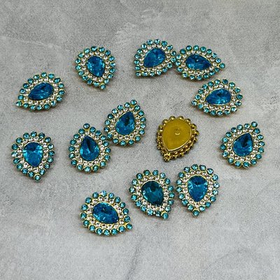 Пришивной декор (стразовый) - Капля, 20*15 мм, цвет камня - голубой, шт. 016375 фото