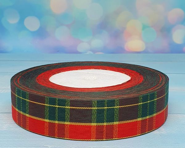 Лента Шотландка-2,5 см, красный+зеленый, метр 012551 фото