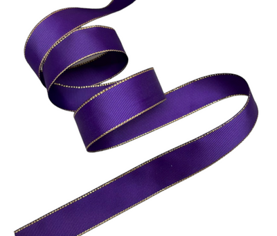 Репсовая лента с люрексом 2,5 см, темно-фиолетовый+золото, метр 012183 фото