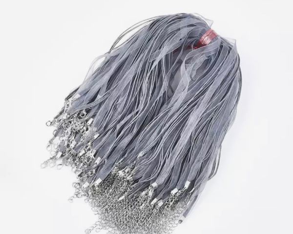 Шнурок на шею (органза), длина 43 см, цвет серый, шт 014391 фото