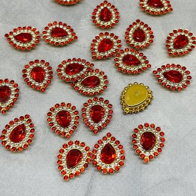 Пришивной декор (стразовый) - Капля, 20*15 мм, цвет камня - красный, шт. 016377 фото