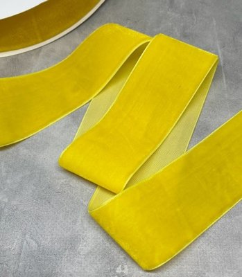 Велюровая (бархатная) лента 4 см, цвет-желтый, метр 015132 фото