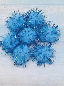 Помпоны с люрексом 2,5 см, цвет голубой, упаковка 20 ш 016837 фото