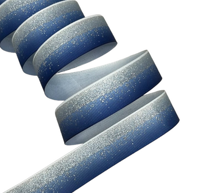 Репсова стрічка 2,5 см Глітерний кант, колір темно-синій, метр  016280 фото