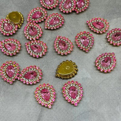 Пришивной декор (стразовый) - Капля, 20*15 мм, цвет камня - розовый, шт. 016379 фото