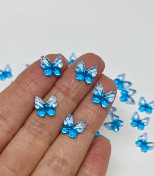 Пластиковий декор -Метелик, розмір 9*10 мм (голубий-білий), шт 014764 фото