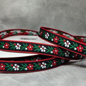 Лента жаккардовая с вышивкой, односторонняя, текстильная 1,5 см, арт 018873, отрезок 1 ярд (91 см) 018873 фото