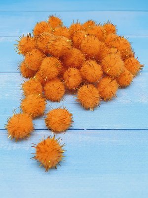 Помпоны (люрекс), 1,5 см, цвет оранжевый, 50 шт. 012538 фото