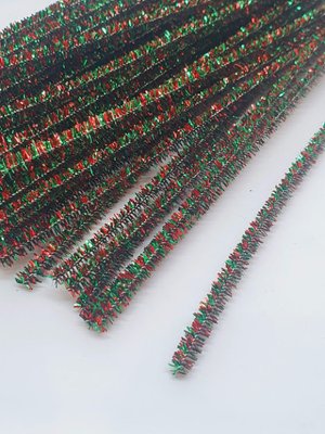 Синельний дріт (люрекс), довжина 30 см, колір-червоний+зелений, 10 шт. 010152 фото
