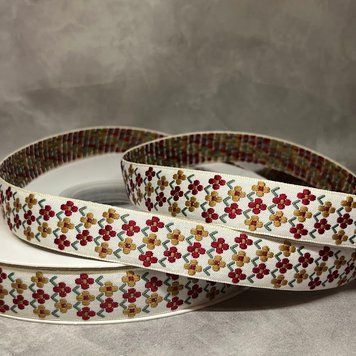Лента жаккардовая с вышивкой, односторонняя, текстильная 1,8 см, арт 018868, отрезок 1 ярд (91 см) 018868 фото