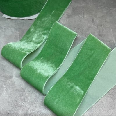 Велюровая (бархатная) лента 4 см, цвет-светло-зеленый, метр 013165 фото