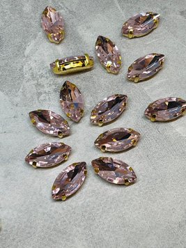 Камень пришивной, 9*18 мм, цвет розовый+ основа золото, шт. 012475 фото
