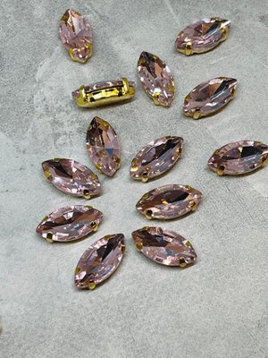 Камінь пришивний, 9*18 мм, колір рожевий+ основа золото, шт 012475 фото