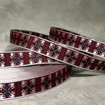 Лента жаккардовая с вышивкой, односторонняя, текстильная 1,5 см, арт 020676, отрезок 1 ярд (91 см) 020676 фото