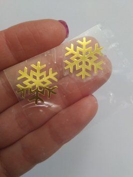 Наклейка термотрансферна для стрічки (бантика) Сніжинка, дзеркальна золото, шт 03946 фото