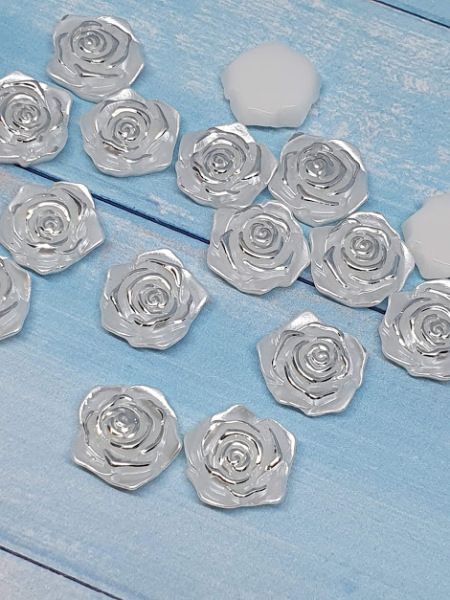 Пластиковий декор Трояндочка-перламутр, 19 мм, колір-білий+срібло, шт 011415 фото