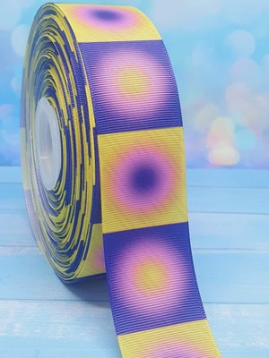 Репсова стрічка 4 см - жовто-фіолетовий, (приблизно 24 квадратики 4 * 4,2 см) - метр - уцінка 011605 фото