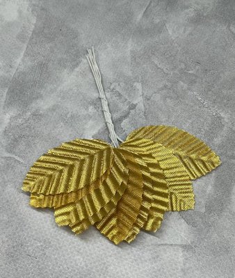Листочки на дроті, розмір 5*3,7 см, колір-золото, уп 10 шт 014911 фото